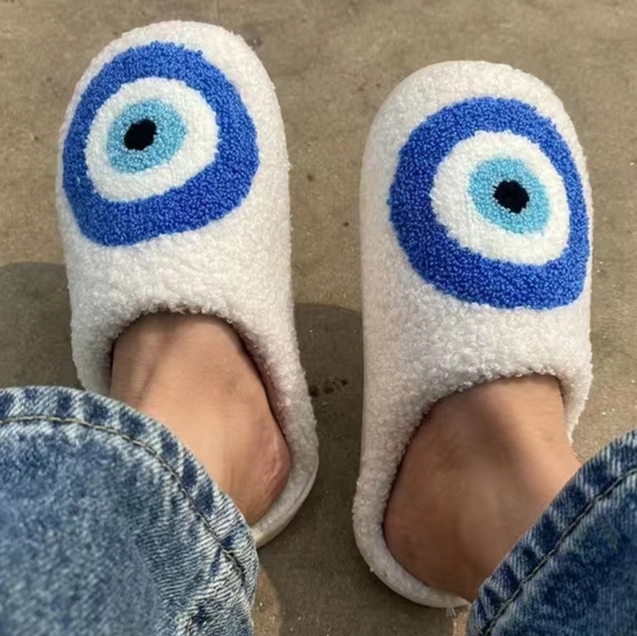 Brand New! Men's Lucky Evil Eye Slippers Sherpa Slippers Plush Evil Eye Slippers - Picture 5 of 7